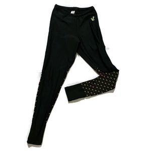 JL Racing Black leggings with pink flamingo and green palm tree calves, medium